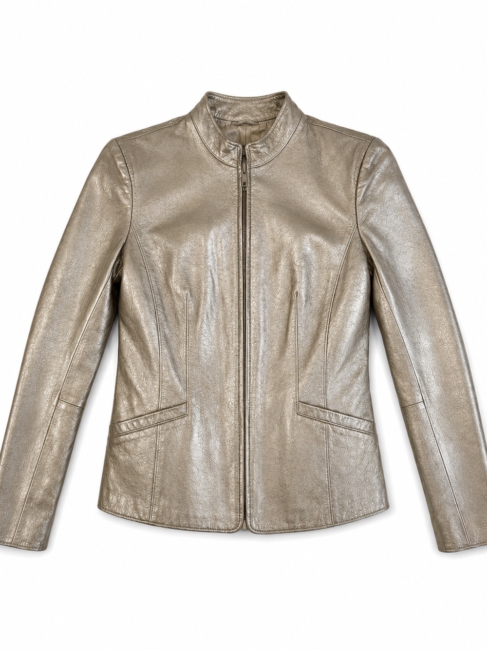 2000s Y2K Bernardo Metallic Bronze Leather Fitted Moto Jacket